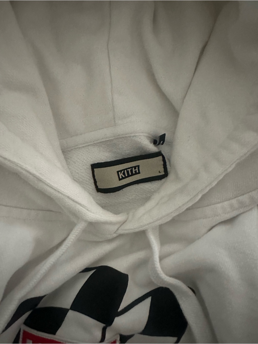 Kith White Hoodie with Black Checker Panels and Red Logo - Picture 3 of 3